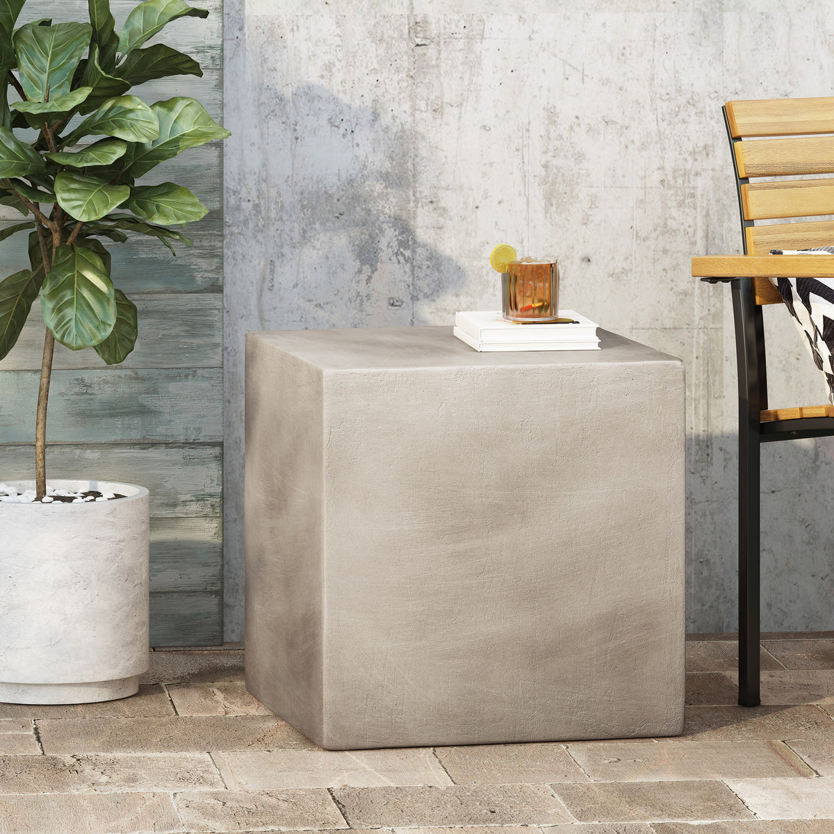 Modern Concrete Cube Side Table – Stylish, Durable, and No Assembly Required 70882-djyc