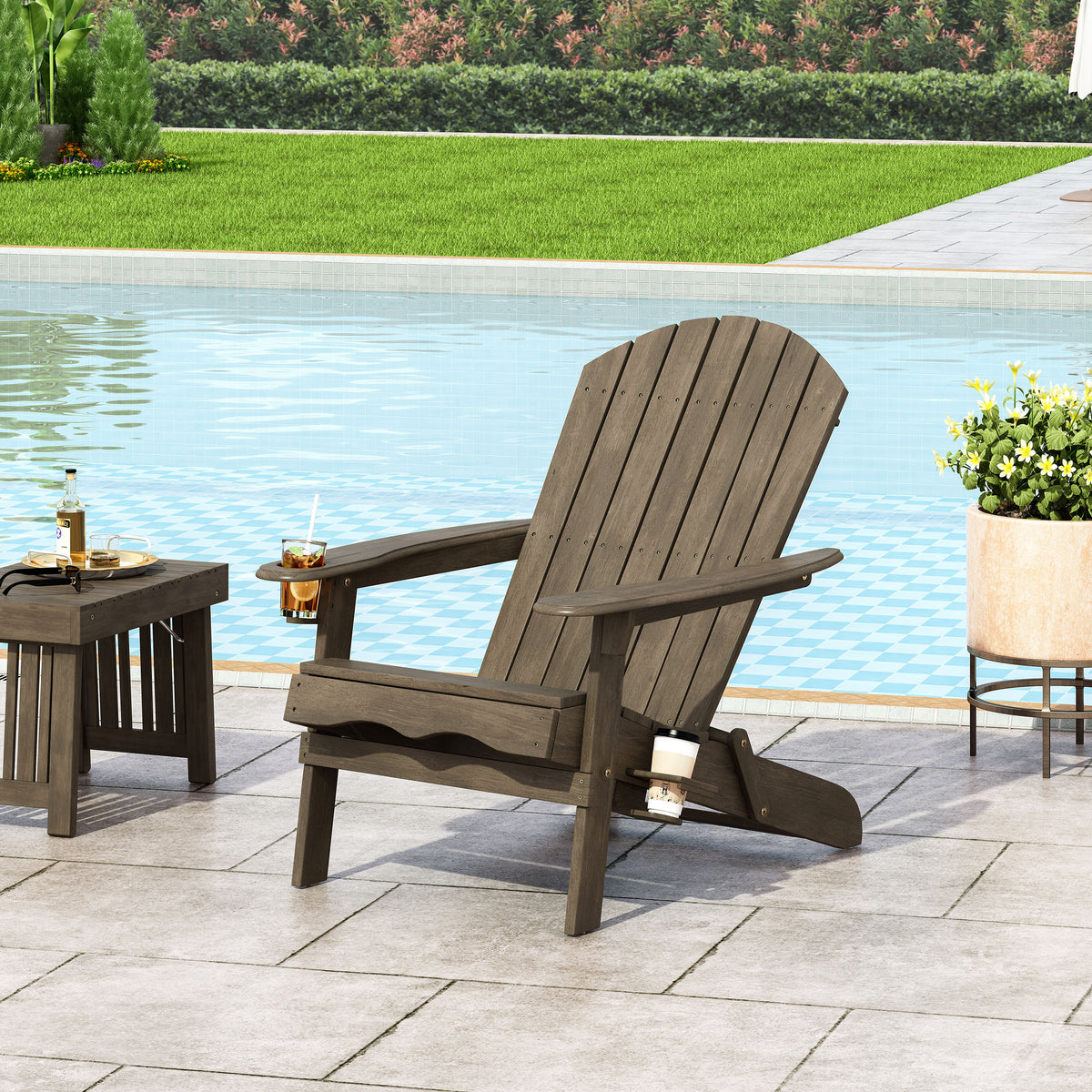 Rustic Folding Chair with Cup Holders for Ultimate Outdoor Relaxation 68940.00GRY-djyc