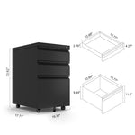 3-Drawer Mobile File Cabinet with Lock, Office Storage Filing Cabinet for Legal/Letter Size, Pre-Assembled Metal File Cabinet Except Wheels Under Desk(Black) W124770976-djyc