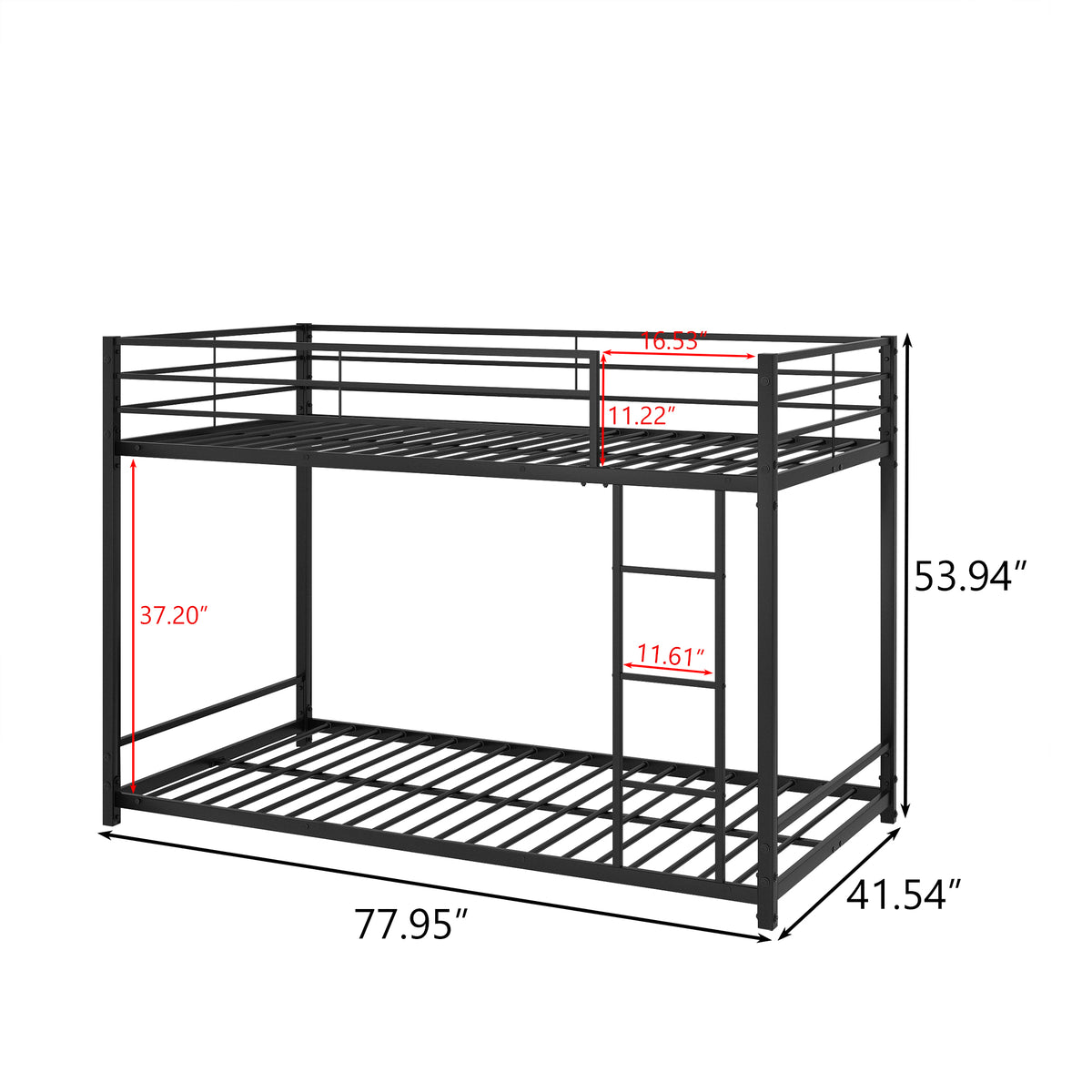 Metal Bunk Bed Twin Over Twin, Bunk Bed Frame with Safety Guard Rails, Heavy Duty Space-Saving Design, Easy Assembly Black W84063609-djyc