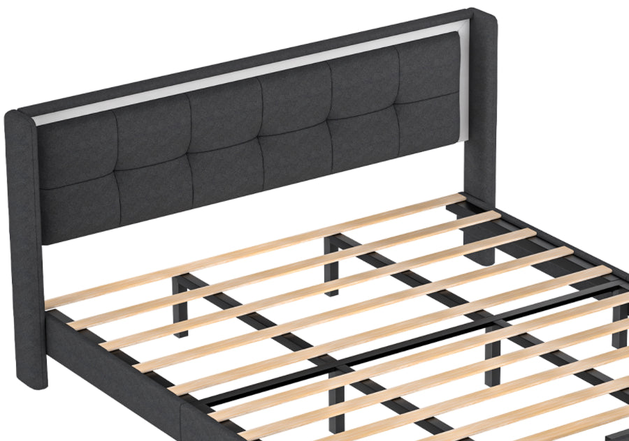 Queen Size Upholstered platform bed frame with headboard and sturdy wooden slats, high load-bearing capacity, non-slip and noiseless, no springs required, easy to assemble, dark gray bed W1793115326-djyc