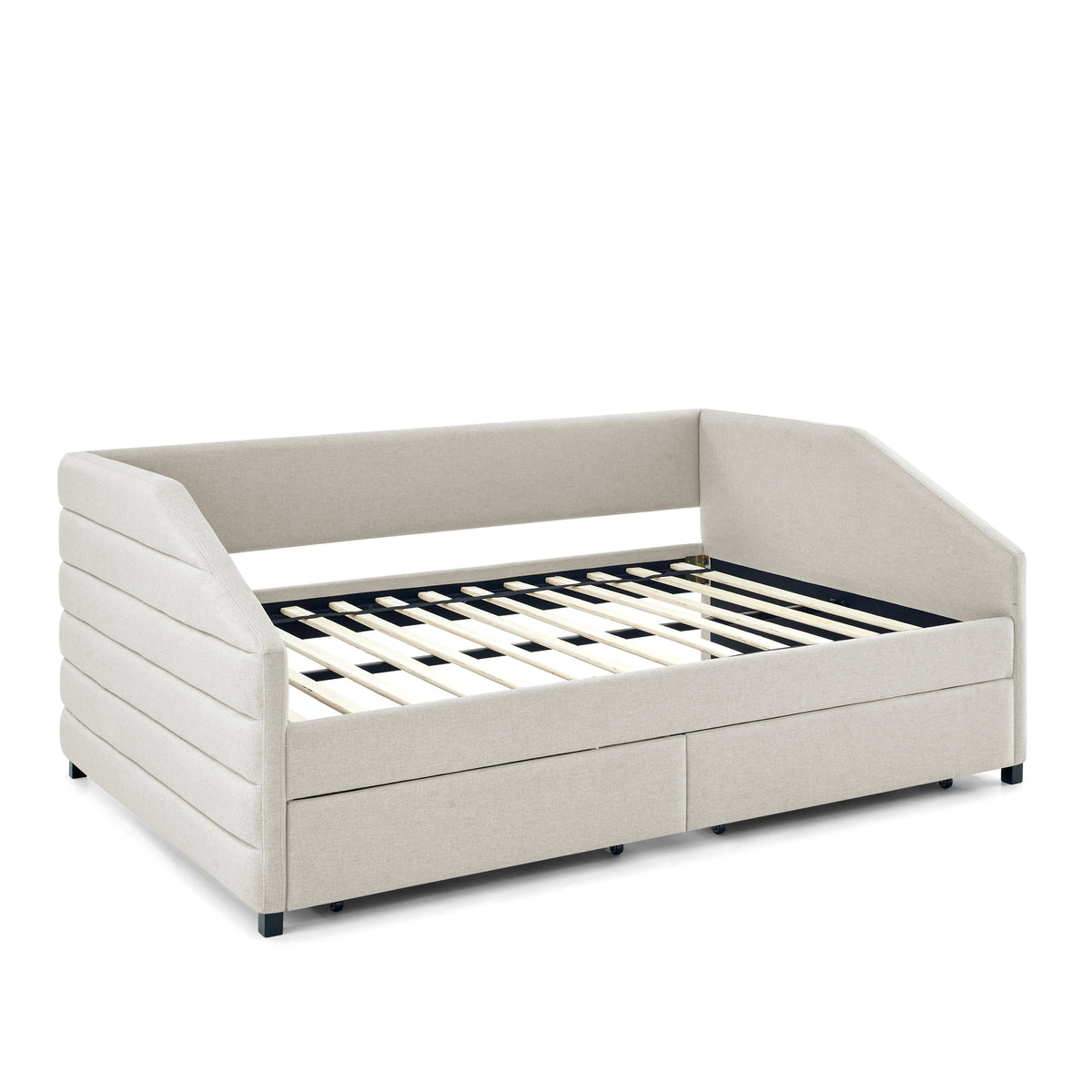 Full Size Daybed with Two Drawers Trundle Upholstered Tufted Sofa Bed, Linen Fabric, Beige (82.5"x58"x34") W487S00177-djyc