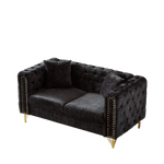 60-Inch Chenille Pull Buckle Design Sofa for Living Room,Buttons Tufted With Copper Nail Decoration Armrest, Modern Couch Upholstered Button And Metal Legs W834S00298-djyc