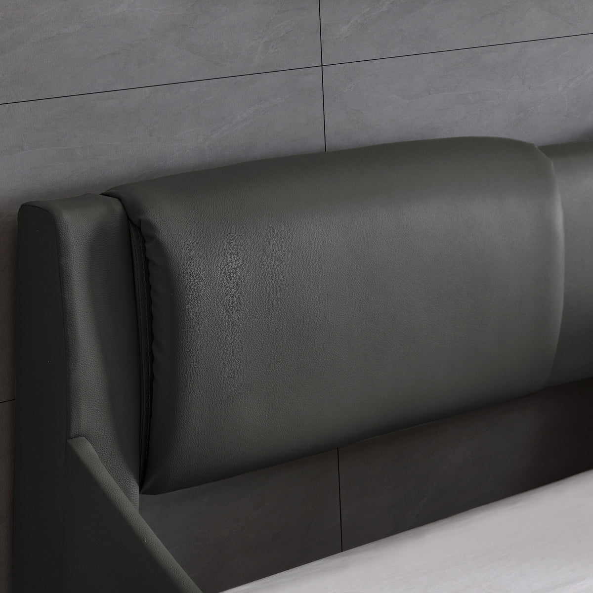 Queen Bed Frame Modern Faux Leather Upholstered Platform Bed Frame with and Headboard Wave Like Curve Low Profile Bed Frame,Wood Slats Support,Easy Assembly,Grey W487P169713-djyc