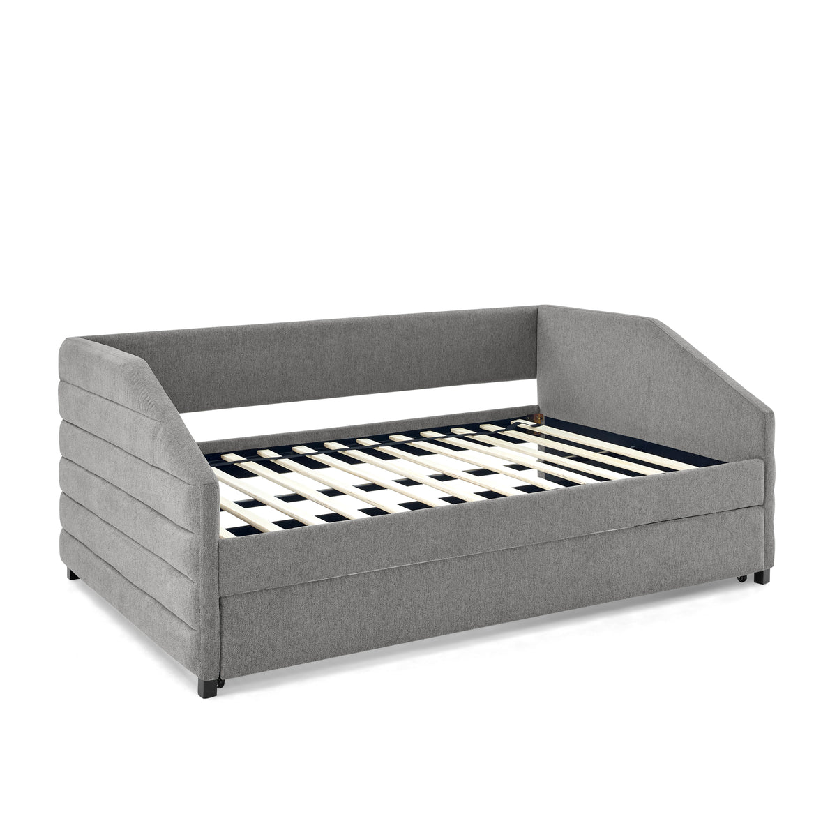 Full Size Daybed with Trundle Upholstered Tufted Sofa Bed, Linen Fabric, Grey (82.5"x58"x34") W487S00178-djyc