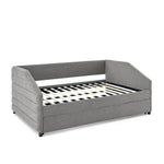 Full Size Daybed with Trundle Upholstered Tufted Sofa Bed, Linen Fabric, Grey (82.5"x58"x34") W487S00178-djyc