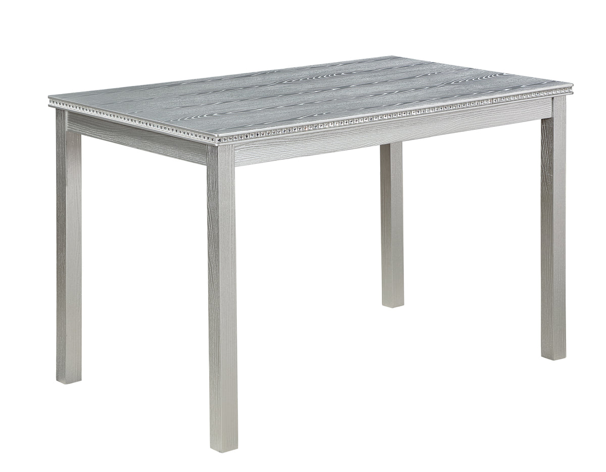 5 Piece Wooden Dining Table Set, Kitchen Table Set with a Rectangular Table and 4 Upholstered Chairs, Wooden Dining Room Table with Crystal Decoration and Chairs Set, Silver grey W1998S00048-djyc