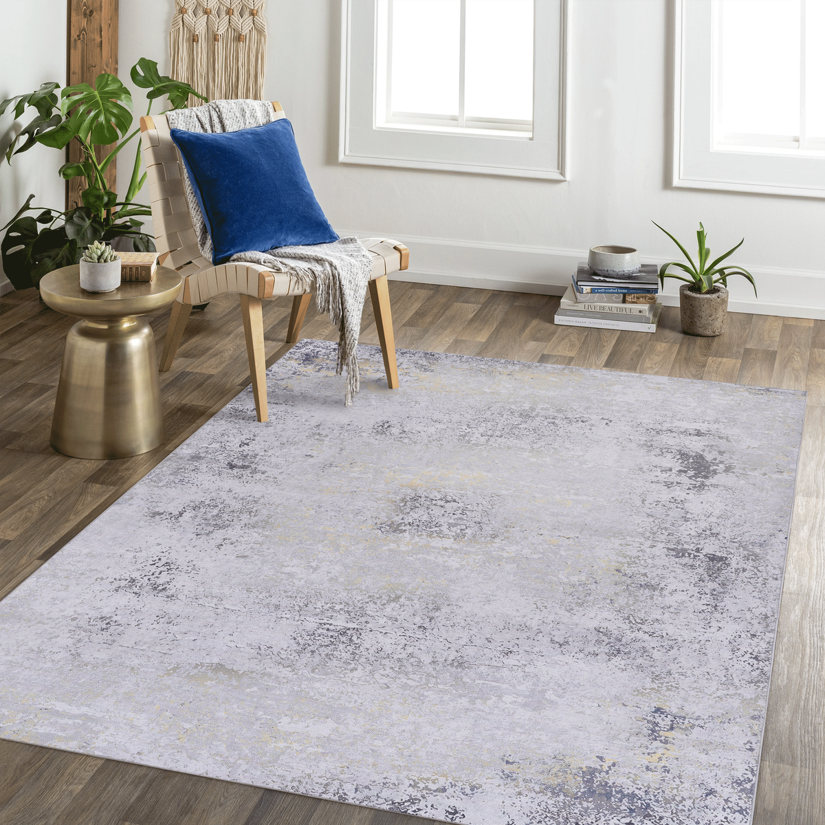 MAVAL Gold Washable Rug 8x10 Area Rug (Gray+Gold, 8' x 10')-B189P188977