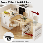 K&K 82.7 inch Kitchen Island with Extendable Dining Table for 4-6 Person,Two-tone Kitchen Table with Double-sized Storage, Power Outlet, Kitchen island with Storage 2 Drawers 2 Side Open Shelves,White N707S000010W-djyc