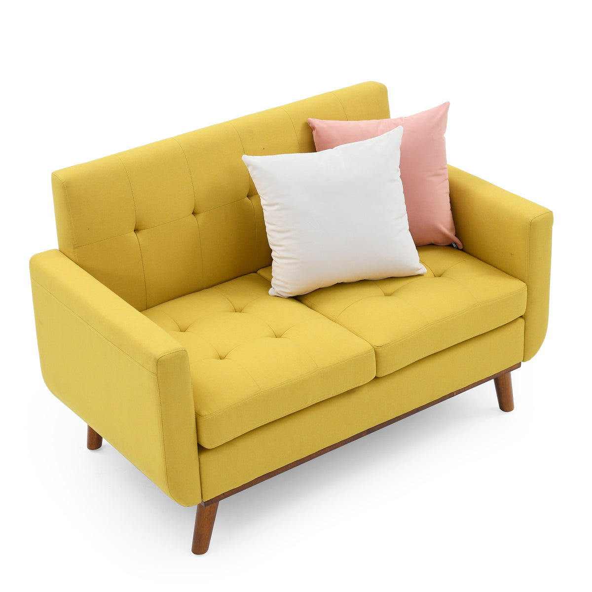 Loveseat Sofa, Mid Century Modern Decor Love Seat Couches for Living Room, Button Tufted Upholstered Small Couch for Bedroom, Solid and Easy to Install Love Seats Furniture, Yellow W487P189545-djyc
