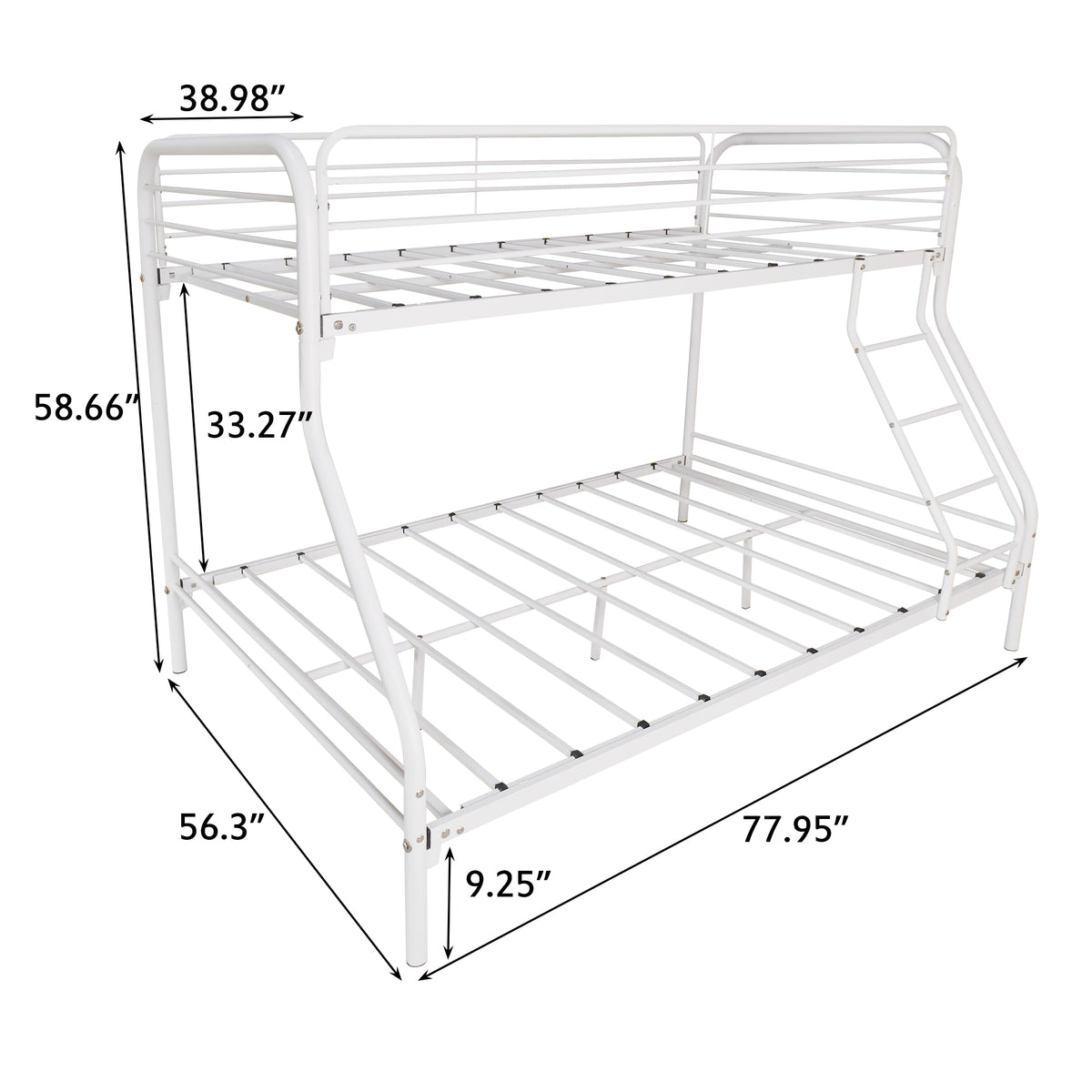 Twin-Over-Full Metal Bunk Bed, Heavy Duty Bunk Bed,Easy Assembly with Enhanced Upper-Level Guardrail, White W840140153-djyc