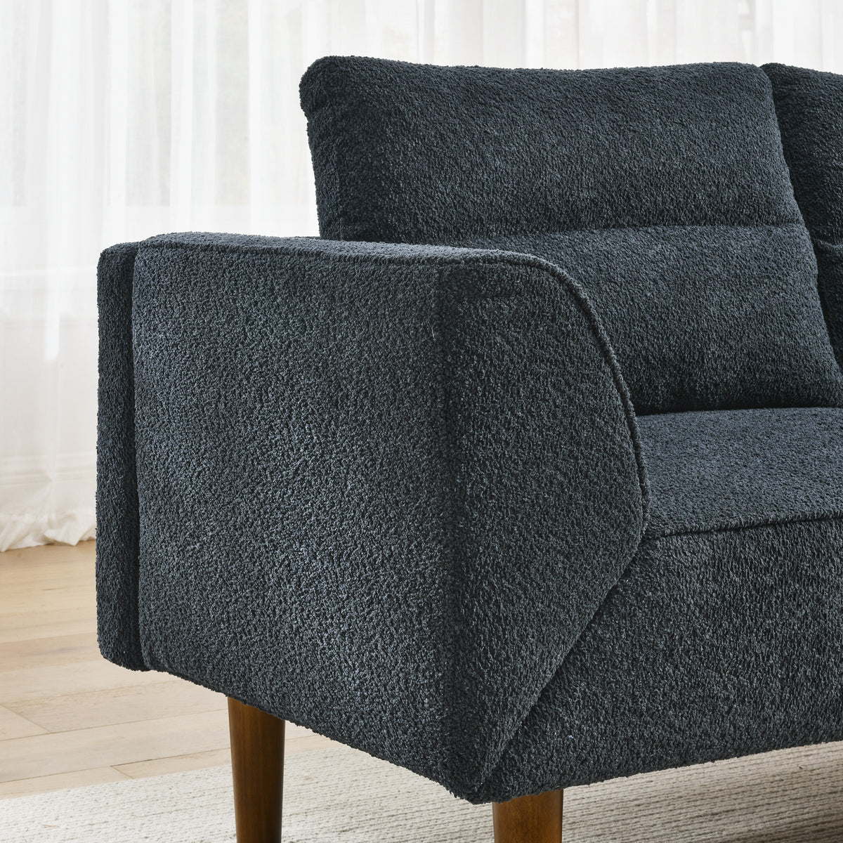 Convertible Futon Sofa Bed, Comfy Loveseat Sleeper Sofa with Adjustable Armrest, Strengthen Wood, Thick Padded Cushion, Small 2 Seater Couch for Living Room, Bedroom, Black W487P180470-djyc