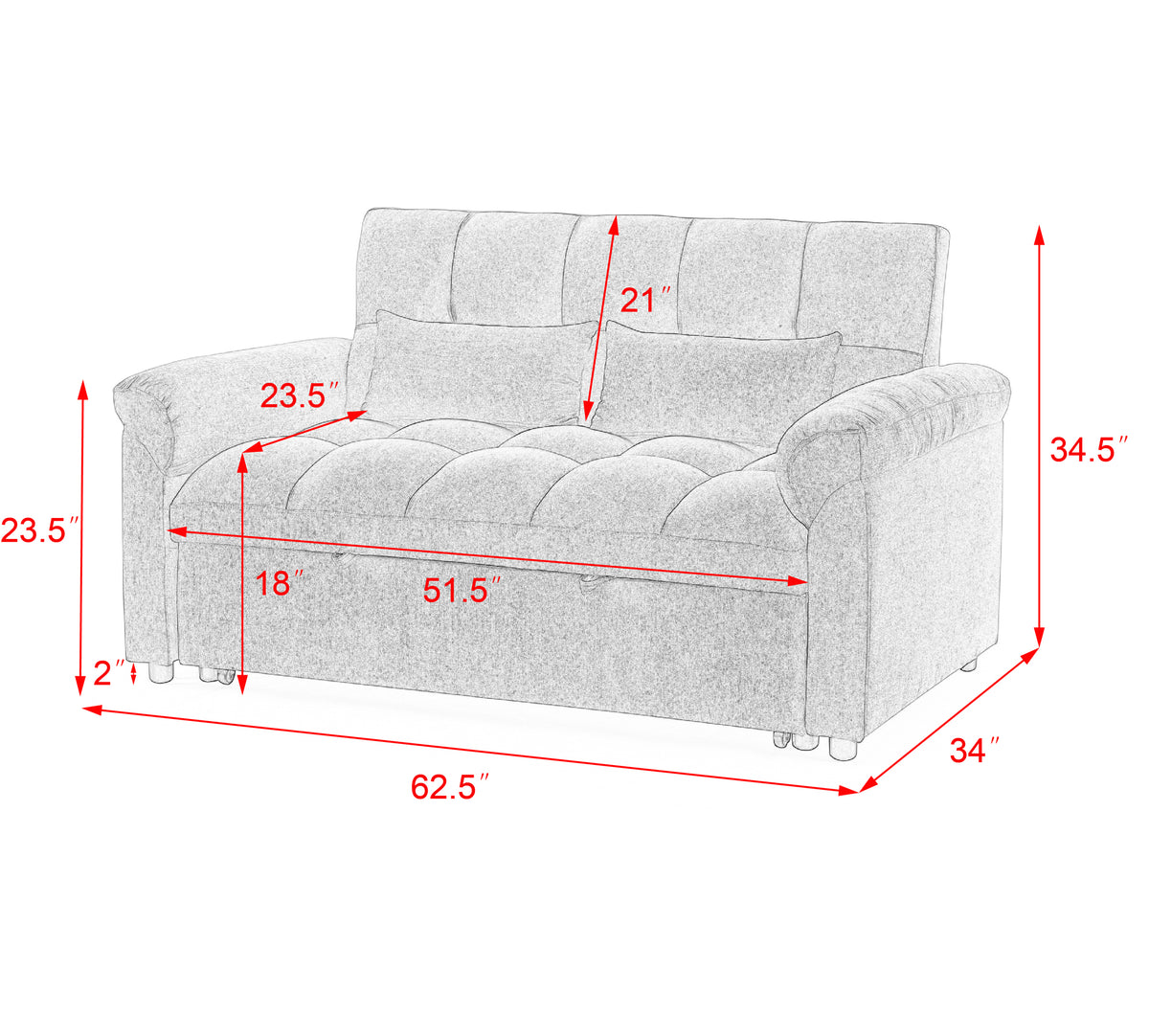 Loveseats Sofa Bed with Pull-out Bed,Adjsutable Back,Light Grey W487109970-djyc