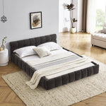 Queen Size Upholstered Bed Frame with Thick Fabric, Chenille Fabric Grounded Queen Size Platform Bed with Headboard and Solid Frame. No Box Spring Needed, Dark Grey(68''*86.5''*23.5'') W487S00221-djyc