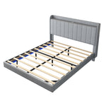 Queen size Floating Bed Frame,with Remote control LED Lights with APP , Wood Platform-Light Grey W2336P167496-djyc