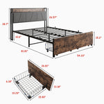 Full Size Bed Frame, Storage Headboard with Charging Station and 2 Storage Drawers,Vintage Brown and Gray W840137806-djyc