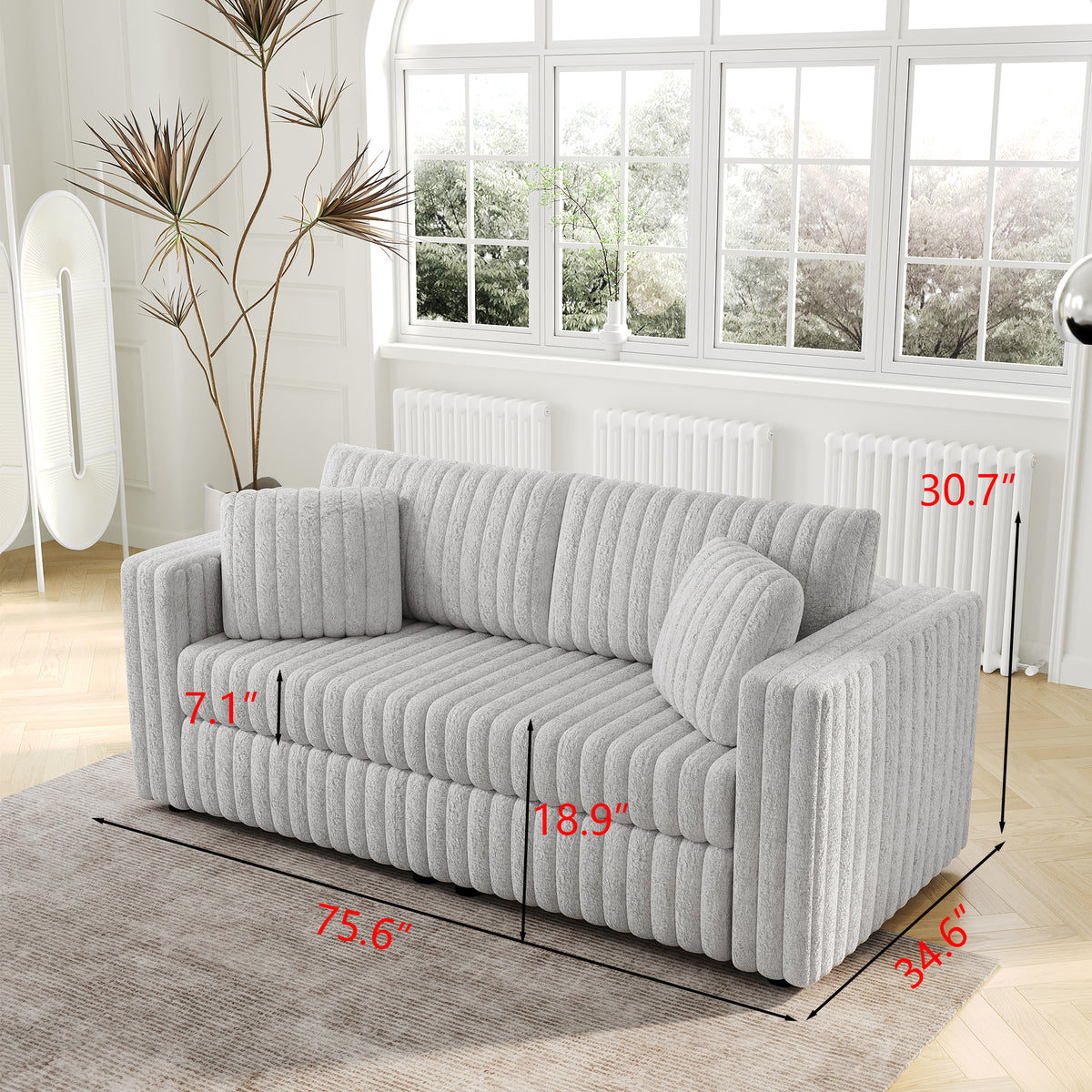 75.6" Soft Rabbit Plush Modular 2-person Sofa - Highly Comfortable with Distinctive Design. Perfect for Bedroom & Living Room. Light gray. Modern & Plush Furniture Choice. W1767S00007-djyc