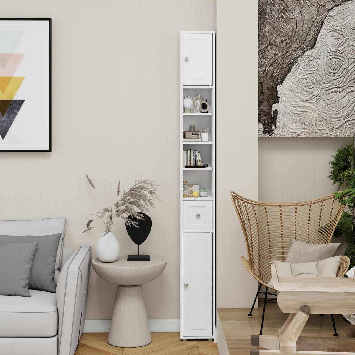 Tall Slim Bathroom Storage Cabinet, 71" Freestanding Bathroom Cabinet with 1 Drawer, 2 Doors and 4 Adjustable Shelves-White W282P154459-djyc