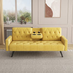 Compact Yellow Velvet Sofa Bed with Nailhead Trim Armrests & Dual Cup Holders - Perfect for Small Spaces, 72-Inch Length W1278P172941-djyc
