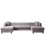 126-inch Modern Style Chenille Three Piece Sofa, Pull Point Design U-shaped Sofa two Chaise Longue Seats, two Pillows and Plastic Feet, Suitable for Living room, Bedroom, Lounge and Projection Room W834S00329-djyc
