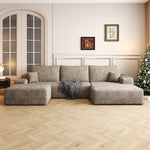 107' Cloud Sectional Sofa with 1 Ottoman,Modern Minimalist Upholstered Couches, Comfort U Shaped Sofa for Living Room,Deep Seat Corner Couch,No Assembly Required ,Camel(Plush Corduroy Fabric)-W2824S00055