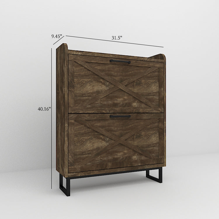 Shoe Storage Cabinet with 2 Flip Drawers, Freestanding Organizer with Metal Legs for Entryway, Narrow Shoe Rack Cabinet, Rustic Brown W1347P183668-djyc