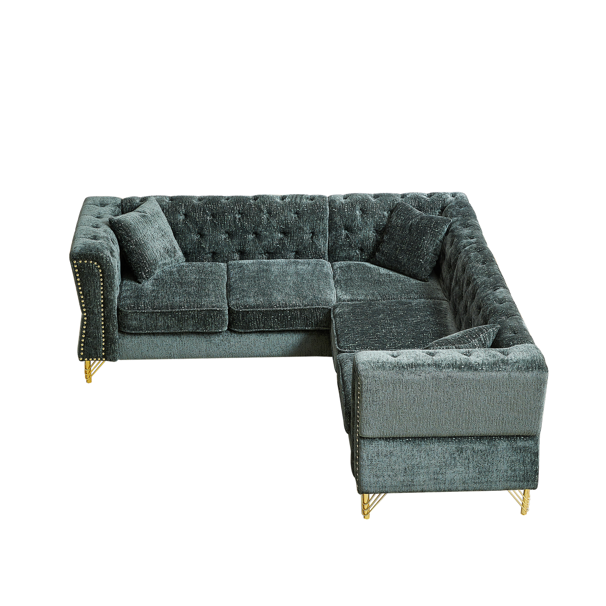 81.5-Inch Chenille Corner Sofa , L-Shaped Sectional Couch, 5-Seater Corner Sofas with 3 Cushions for Living Room, Bedroom, Apartment, Office W834S00264-djyc