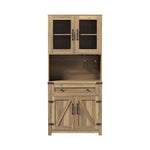 Modern Farmhouse Double Barn Door Accent Bar Cabinet with Goblet Holder, Yellow Walnut W881S00005-djyc