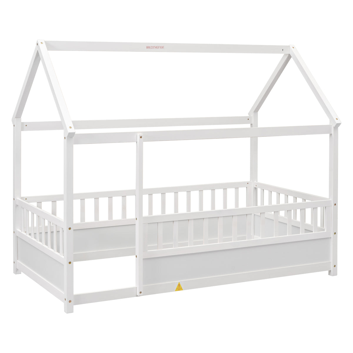 Twin Size Floor Wooden Bed with House Roof Frame, Fence Guardrails,White W1858123984-djyc