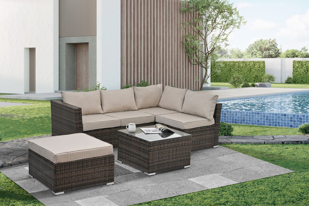 Patio Furniture, Outdoor Furniture, Seasonal PE Wicker Furniture, 4 Set Wicker Furniture With Tempered Glass Coffee Table W1703S00017-djyc