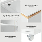 K&K Rolling Kitchen Island With Extended Table, Kitchen island on Wheels with LED Lights,Power Outlets and 2 Fluted Glass Doors, Kitchen Island with a Storage Compartment and Side 3 Open Shelves,White WF316018AAW-djyc