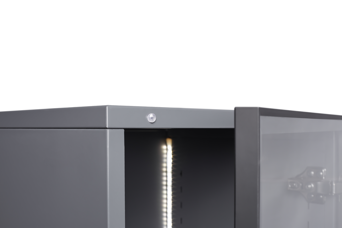 Single Glass Door Metal Storage Cabinet for Storing Photo Frames, Models, Handicrafts Display Cabinets with Removable Dividers and LED Light Strips, Suitable for Living Room, Study, and other places. W2385P152326-djyc