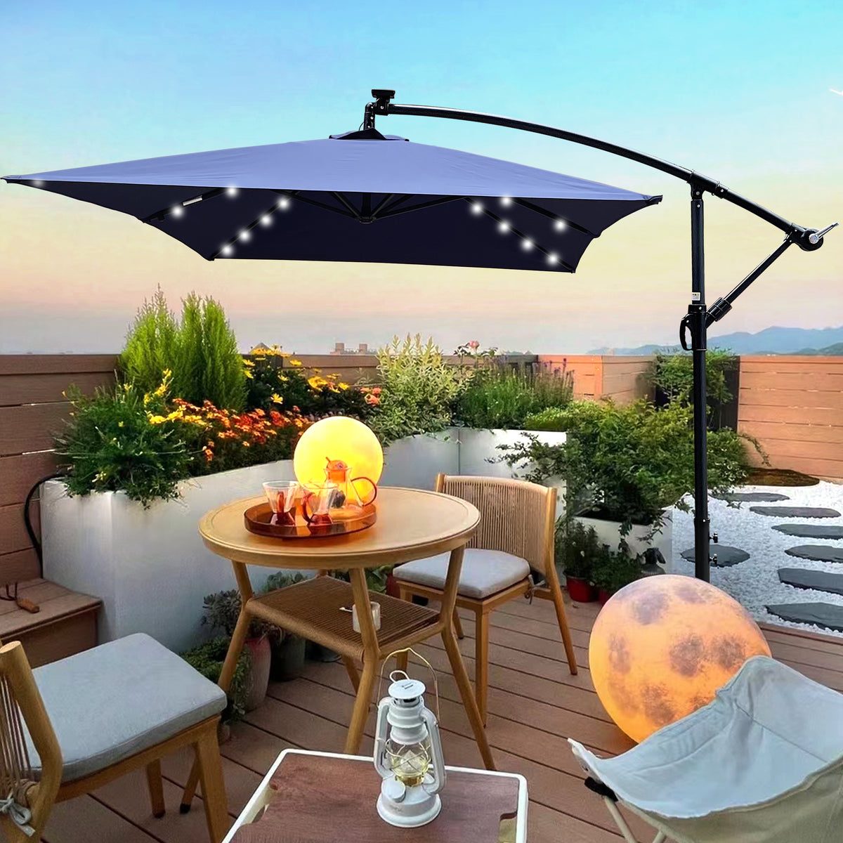 Rectangle 2x3M Outdoor Patio Umbrella Solar Powered LED Lighted Sun Shade Market Waterproof 6 Ribs Umbrella with Crank and Cross Base for Garden Deck Backyard Pool Shade Outside Deck Swimming Pool W656127031-djyc