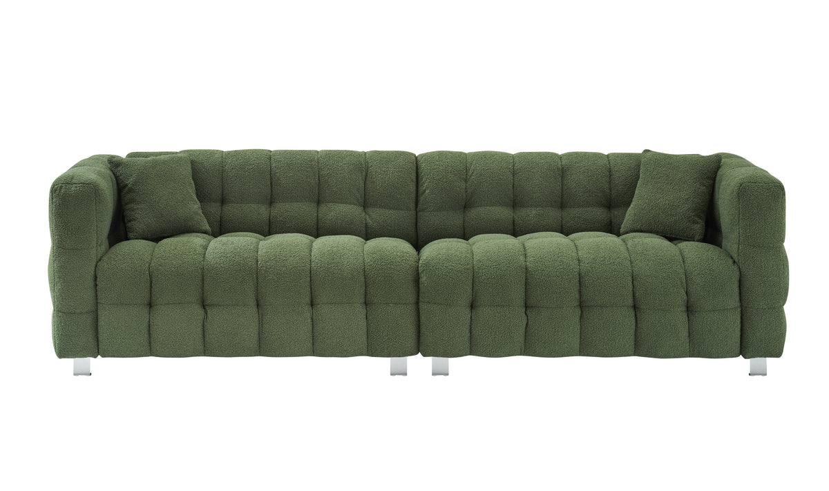 Luxurious 102-Inch Green Teddy Fleece Sofa for Living Room, Bedroom, or Apartment - Includes Two Throw Pillows & Reinforced with Heavy-Duty Hardware Feet W1278S00020-djyc