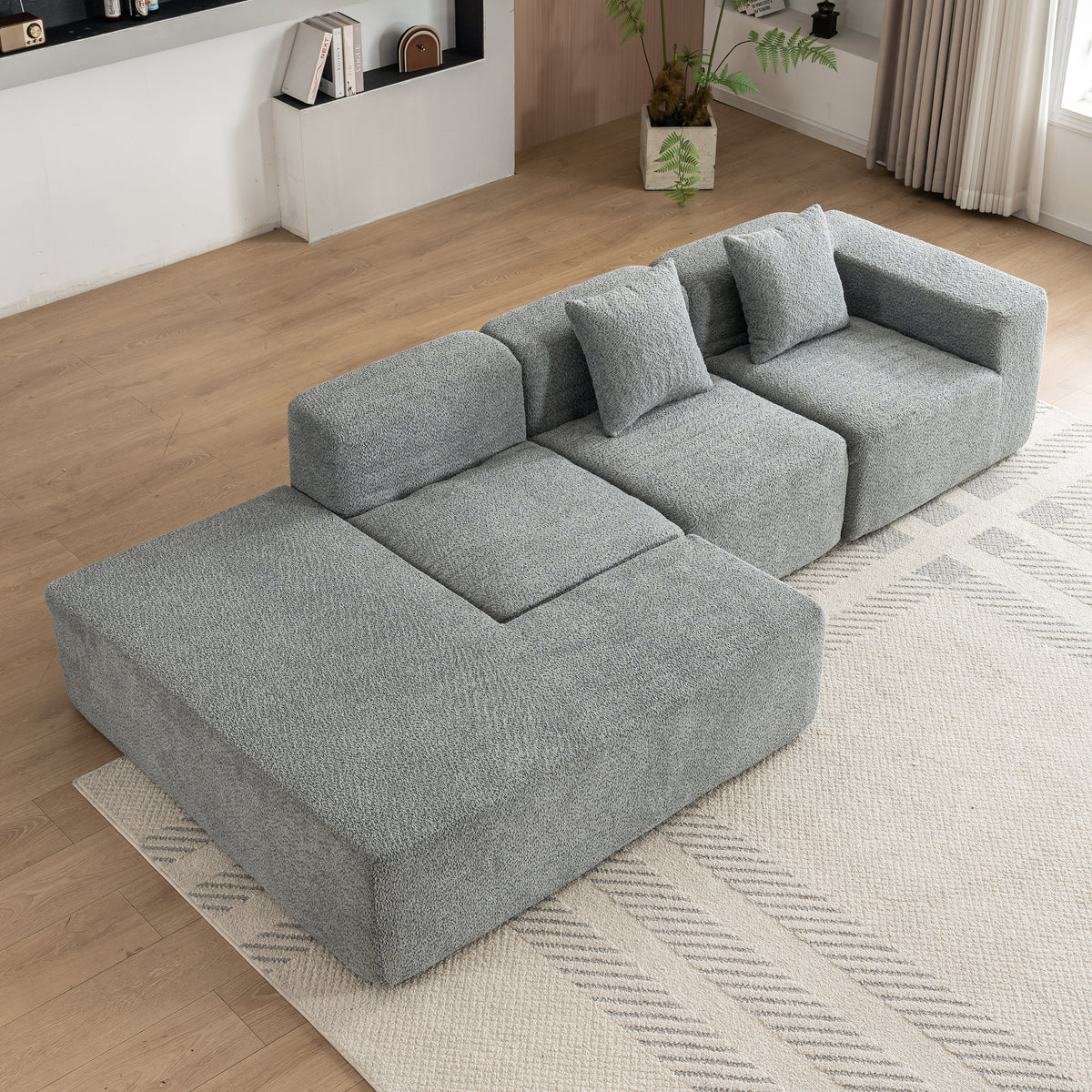 116.5' Sectional Sofa Full-compressed Sofa Couch Free-combined Sofa for Living Room, Grey N719S001630E-djyc
