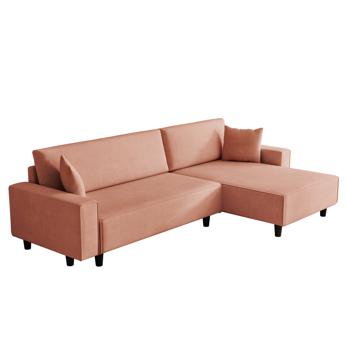 Spacious 93-Inch Orange Corduroy Sofa Bed with Two Pillows - Ideal for Living Room or Apartment, Ensuring a Roomy & Uncluttered Space W1278S00024-djyc