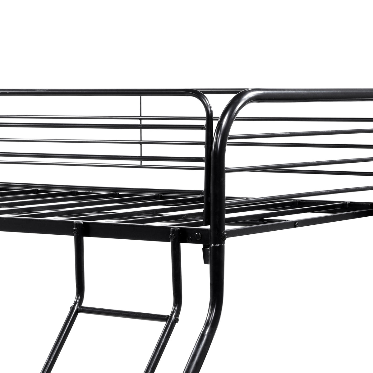 Heavy Duty Twin-Over-Full Metal Bunk Bed, Easy Assembly with Enhanced Upper-Level Guardrail, Black W840127266-djyc