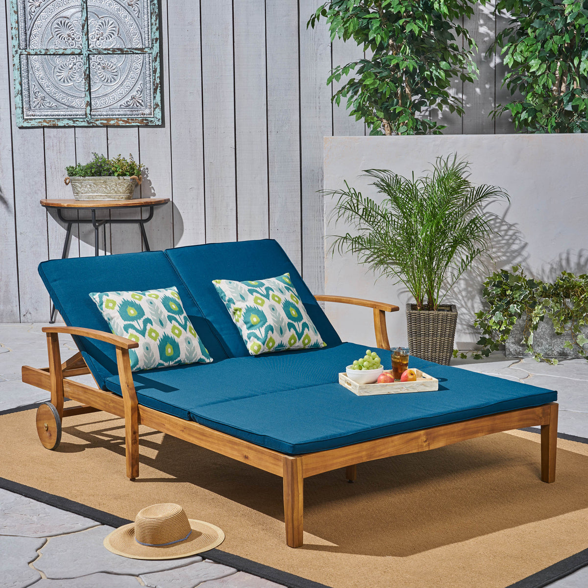 Dual Adjustable Chaise Lounger with Water-Resistant Cushions for Patio, Poolside, and Yard - Easy to Assemble, Lavish Comfort 63357.00BLU-djyc
