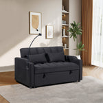 1 multifunctional foldable sofa bed with 3 different lengths, modern sofa, upgraded suede fabric, adjustable backrest, Black color with USB port and rotating telephone stand-W3739P445773