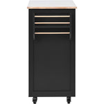 K&K Store Kitchen Cart with Rubber Wood Countertop , Kitchen Island has 8 Handle-Free Drawers Including a Flatware Organizer and 5 Wheels for Kitchen Dinning Room, Black SK000002AAB-djyc