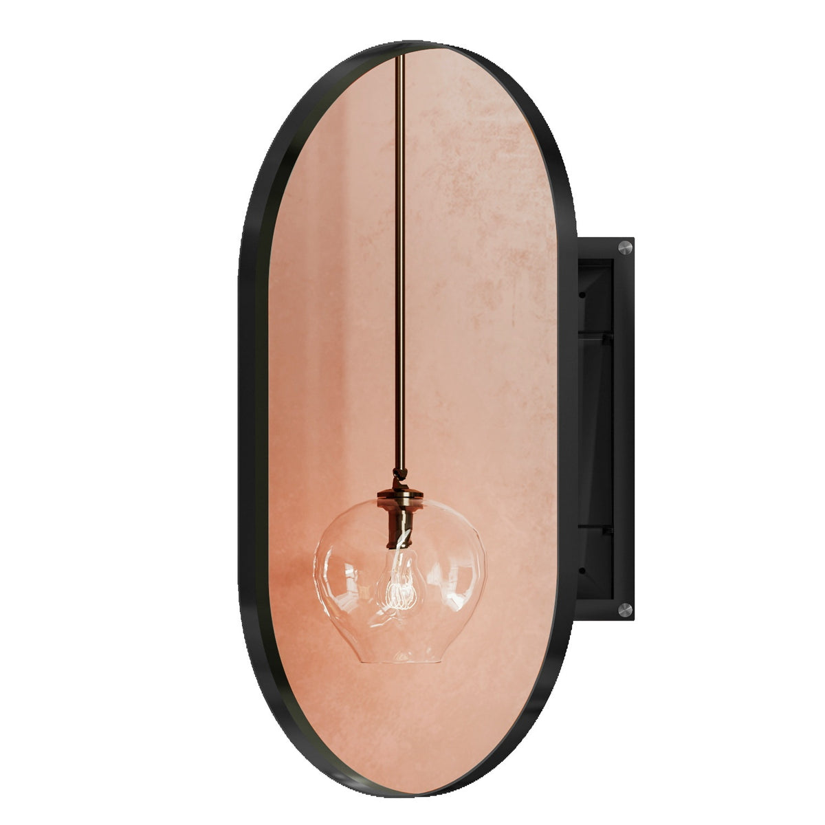 20x34 Inch Oval Recessed Medicine Cabinet, Metal Framed Bathroom Wall Cabinet with Mirror and Adjustable Shelves, Wall Mirror with Storage for Bathroom, Matte Black W1435P201160-djyc