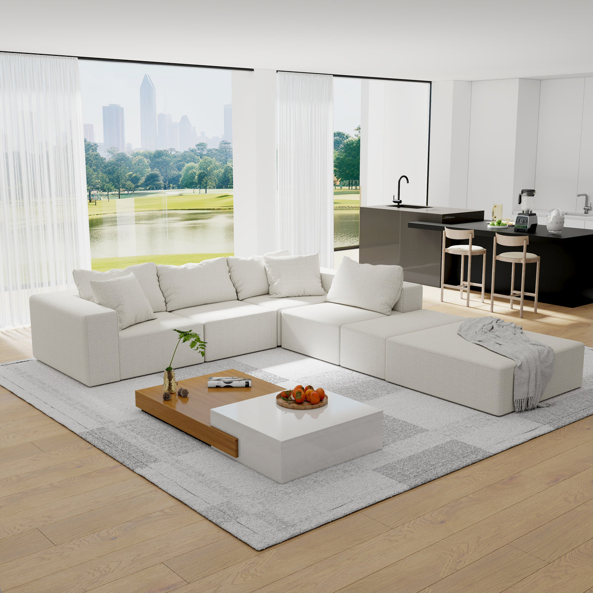 Modern Upholstered Sectional Sofa Couch Set,Modular 132" L Shaped Sectional Living Room Sofa Set With 6 Pillows,Free Combination Sofa Couch for Living Room,Bedroom W834S00311-djyc