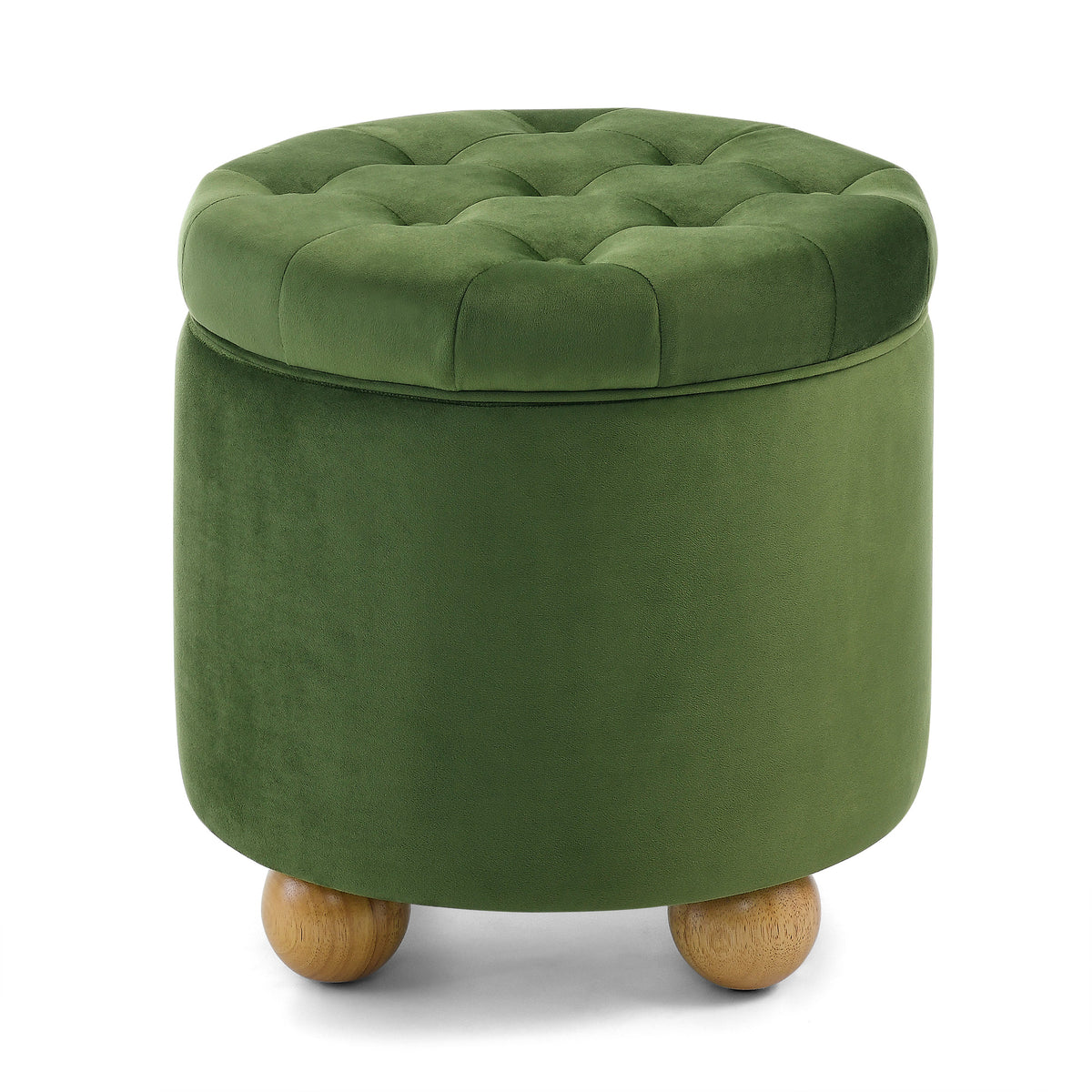 Round Storage Ottoman, multi-functional round flannel button Ottoman, lid can be turned over as a table top, with storage space-GREEN W487P243603-djyc