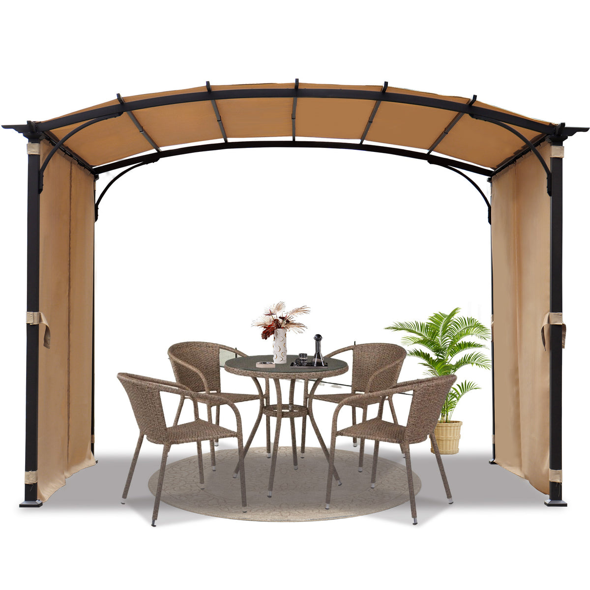 Patio Pergola 9 x 11ft Arched Gazebo with Waterproof Sun Shade Shelter Awning Steel Frame Grape Gazebo for Garden Backyard W419S00052-djyc