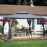 13x10 Outdoor Patio Gazebo Canopy Tent With Ventilated Double Roof And Mosquito net(Detachable Mesh Screen On All Sides),Suitable for Lawn, Garden, Backyard and Deck,Gray Top W41942174-djyc