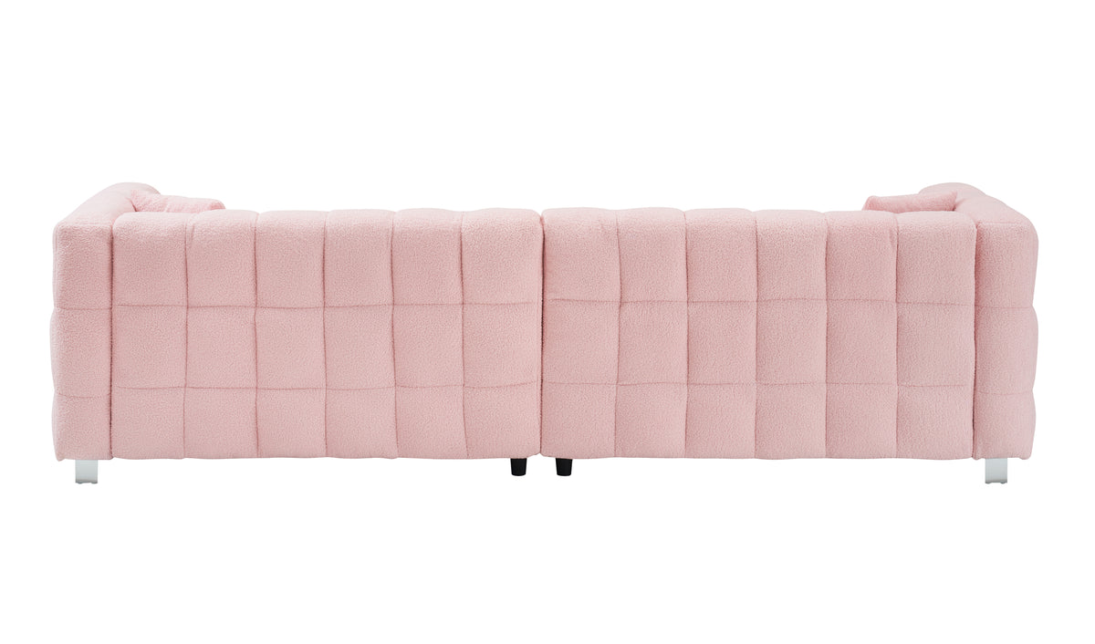 Charming 102-Inch Pink Teddy Fleece Sofa for Living Room, Bedroom, or Apartment - Includes Two Chic Throw Pillows & Sturdily Supported by Hardware Feet W1278S00019-djyc