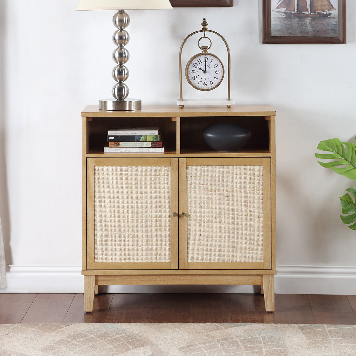 Buffet Cabinet with Storage,Storage Cabinet with Natural Rattan Decorated Doors,Rattan Cabinet with Adjustable Shelf,Sideboard for Living Room,Kitchen,Hallway,2 doors, storage, Natural W1998128705-djyc