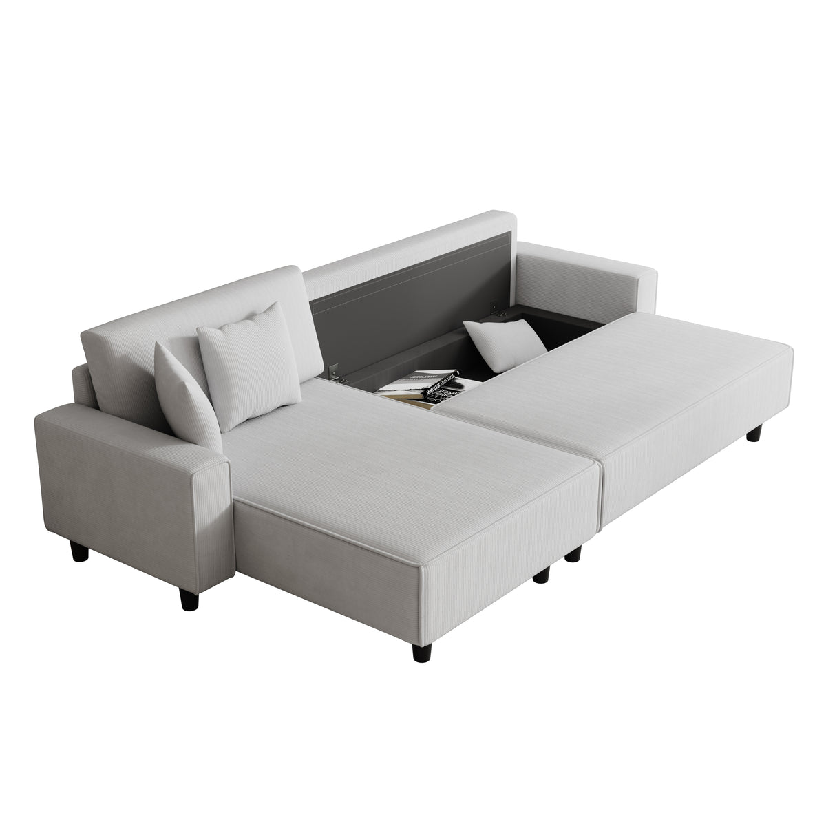 Space-Saving 93-Inch Grey Corduroy Sofa Bed with Two Matching Pillows - Perfect for Living Room or Apartment, Ensuring a Neat and Uncluttered Space W1278S00025-djyc