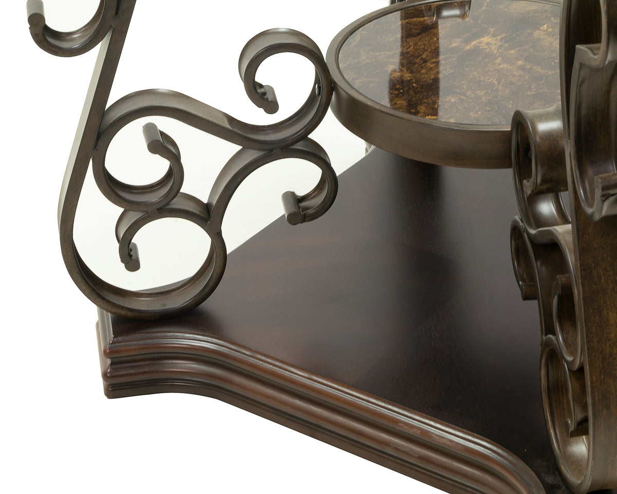 End table,Glass table top, MDF W/marble paper middle shelf, powder coat finish metal legs. (26.3"Lx26.3"Wx24"H) W48720761-djyc