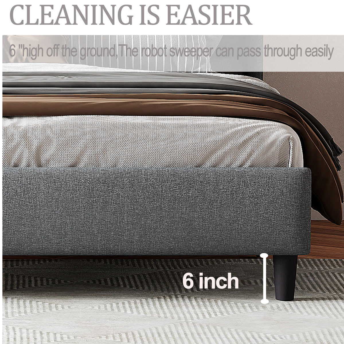 King size Upholstered Platform Bed Frame with Headboard, Mattress Foundation, Wood Slat Support, Quiet, no Box Spring Needed, Easy to Assemble Light Grey W1793140460-djyc